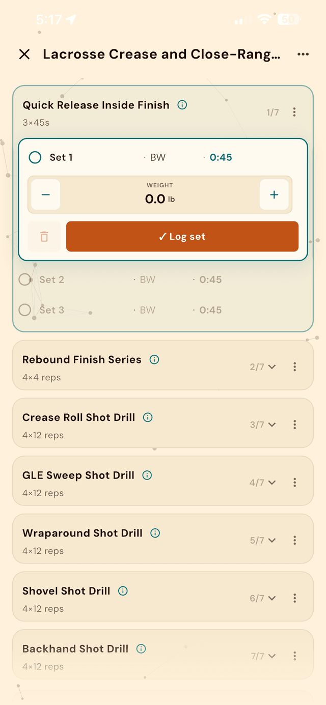 AVARON guided session player logging a lacrosse drill set